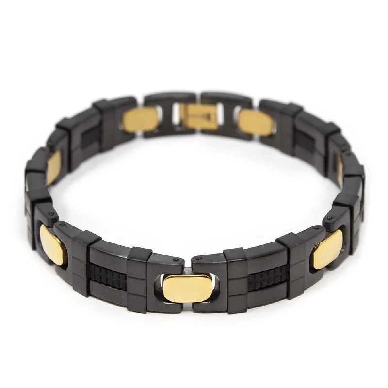 Women’s geometric bracelet-Stainless Steel Black and Gold Tone Link Bracelet