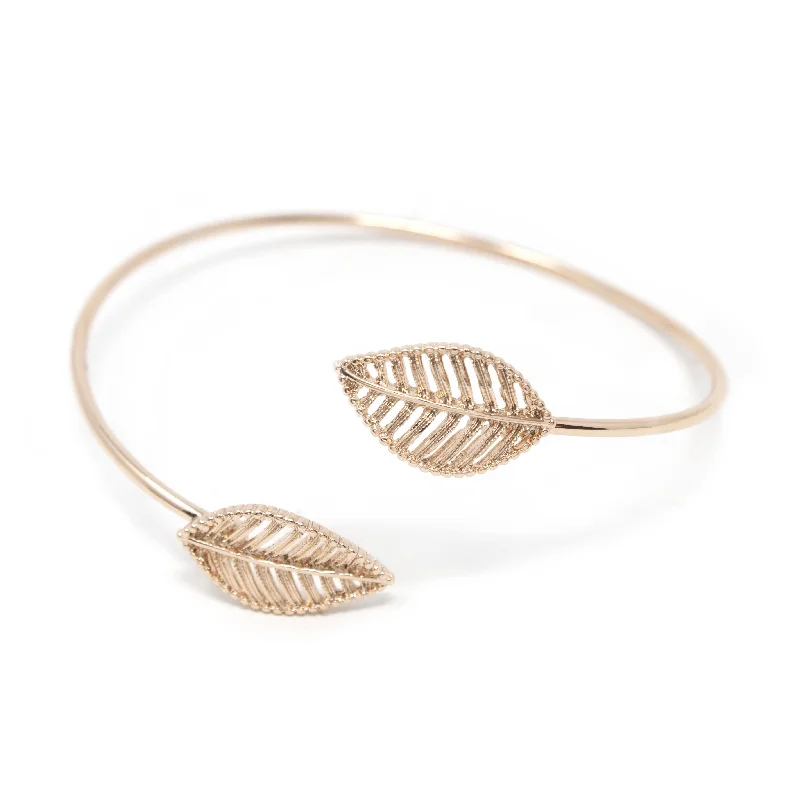 Women’s handmade gold bracelet-Leaves Bangle Bracelet Rose Gold Tone