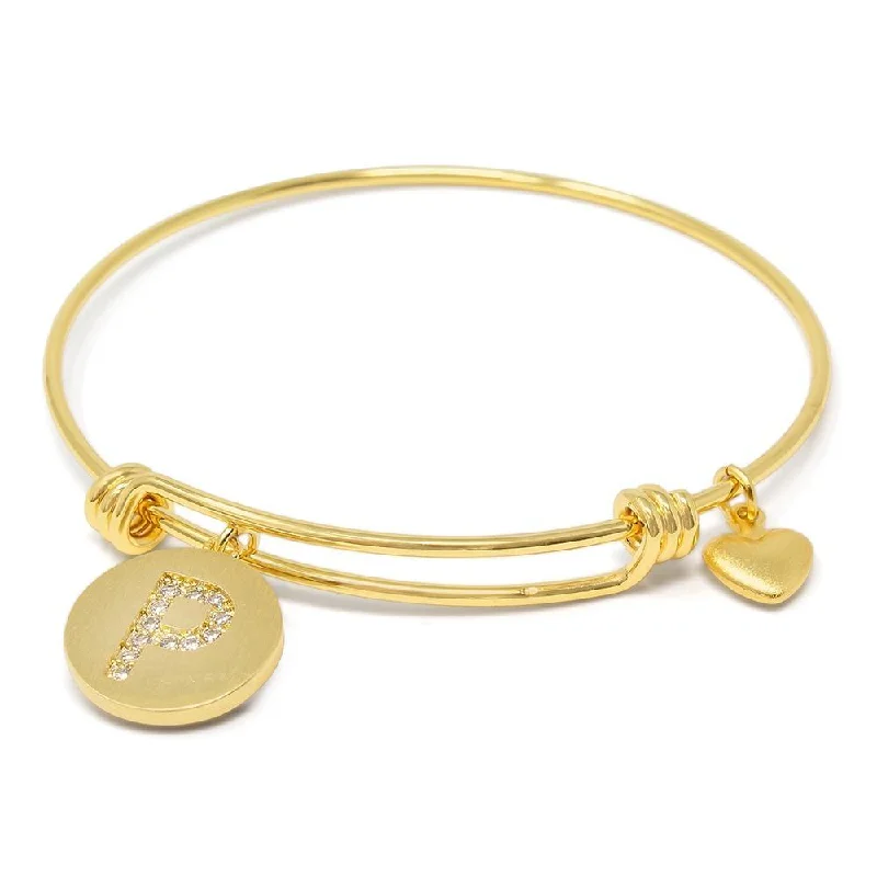 Women’s heart bracelet-Handmade 20kt Gold Plated Crystal Initial Bracelet P