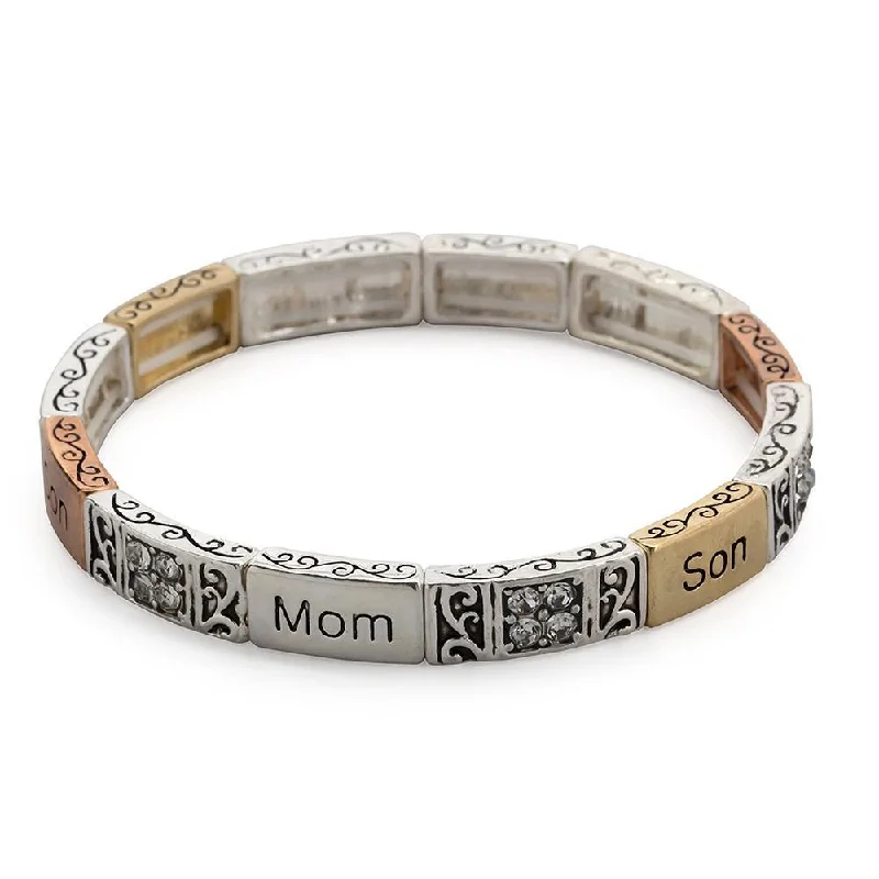 Women’s dainty bracelet-Inspirational Bracelet Stretch Mom and Son Three Tone