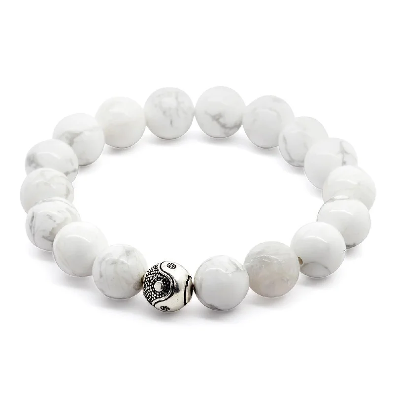 Women’s faith bracelet-White Howlite Stretch Bracelet with 925 Sterling Silver Bead