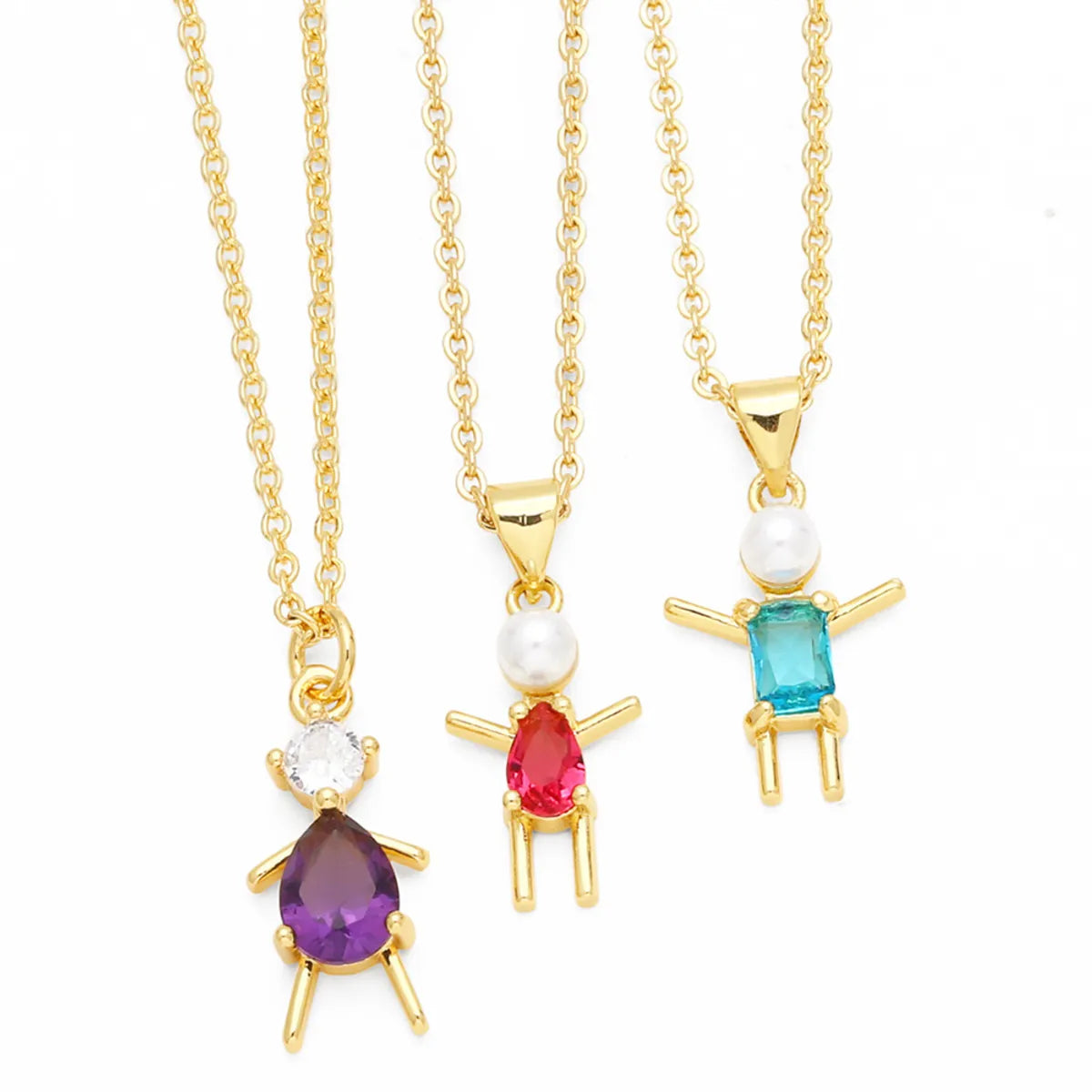 Women’s necklace set-Copper Cute Cartoon Character Inlay Zircon Pendant Necklace